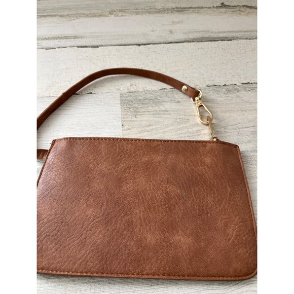 Tan with gold zippered clutch bag and handle - Picture 7 of 7